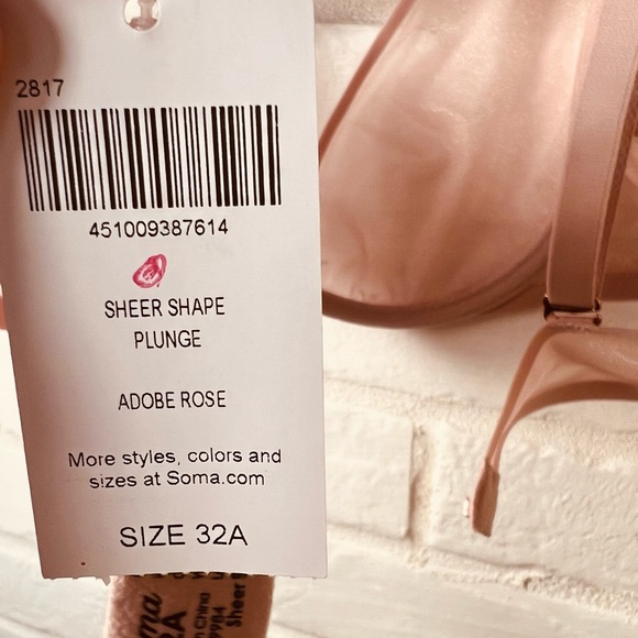 NWT Soma Sheer Shape Unlined Underwire Plunge Bra 32 A Adobe Rose #0397 - Picture 9 of 12